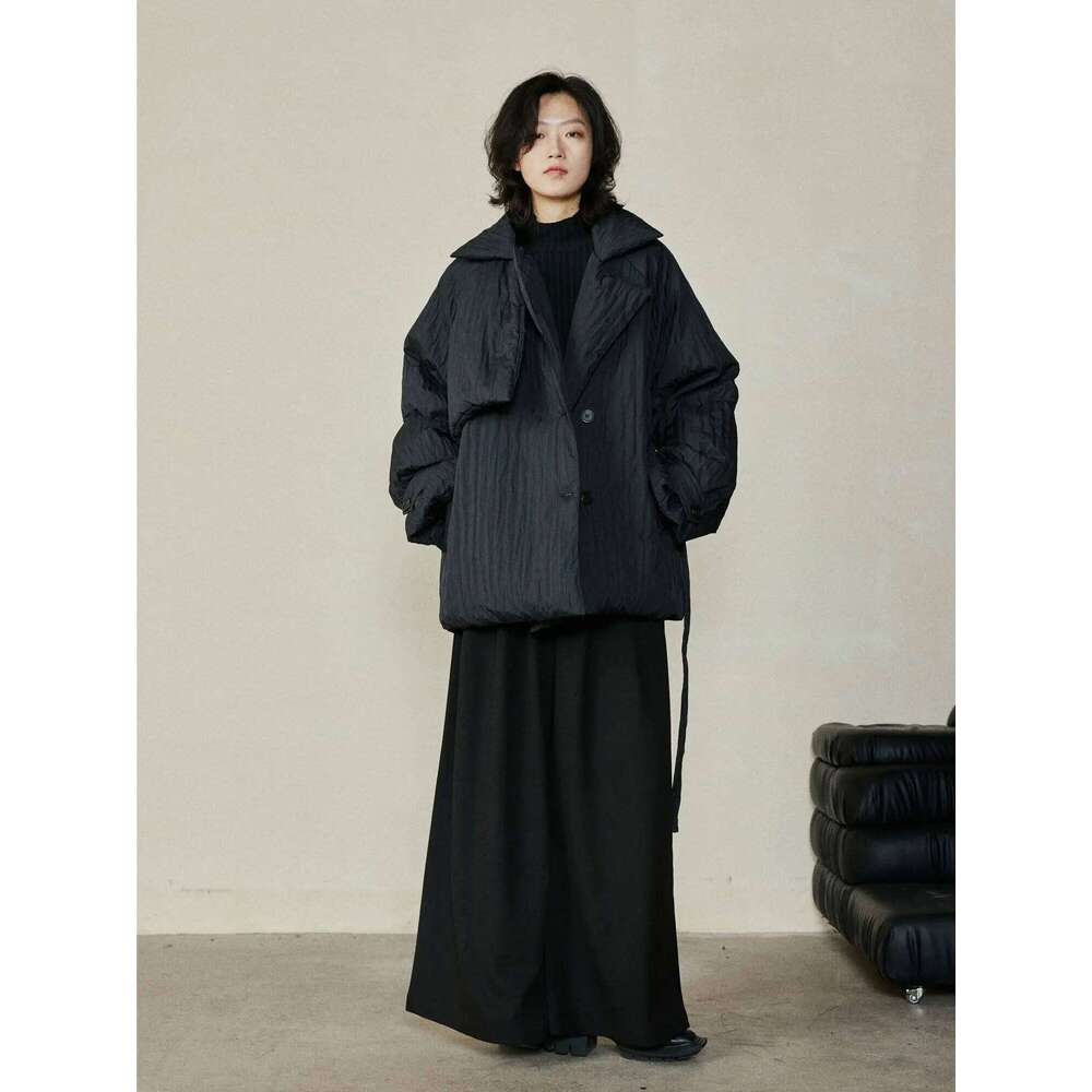 90 White Duck Niche Design Feels Pleated With Fabric Waist Tied Short Down Jacket Thickened Warm Coat