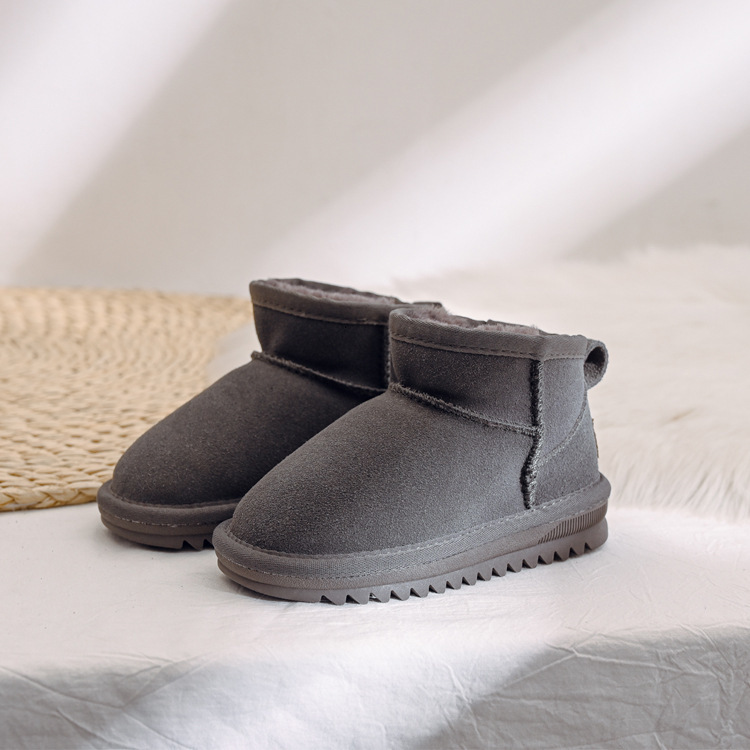 Pure cowhide and genuine leather children's snow boots, girls' shoes, boys' shoes, baby wool lined thick cotton shoes, children's 