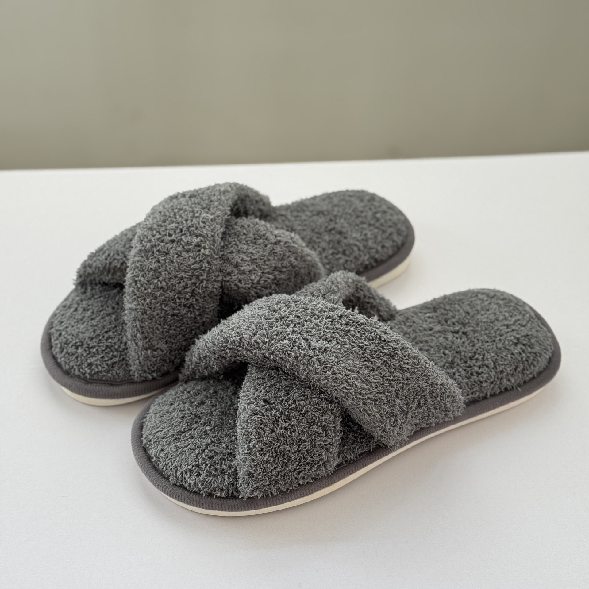 Fluffy Cross Open Toe Slippers Home Comfortable Lazy Slip-On Beauty Salon ddmymarket