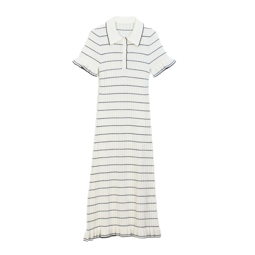 S-style French elegance short-sleeved long dress, women's loose and slimming striped dress, spring and summer new casual women's dress long 