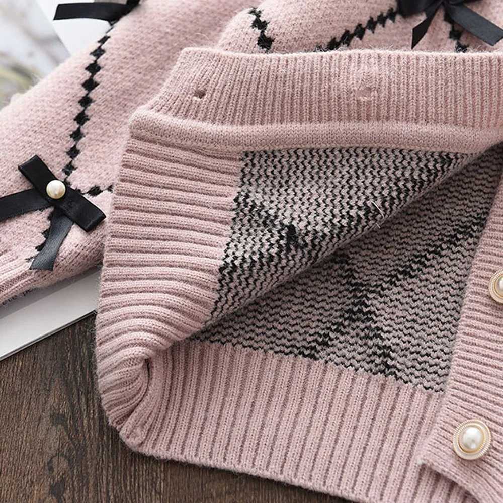 Bear Leader Winter Childrens Clothing Pearl Tie Accessories Cardigan Sweaterwide Leg Pants Twopiece Sets Kids Clothes Girls L2509265XF2