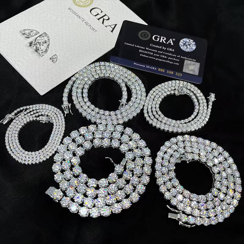 Sterling Silver 925 Chain 3mm 5mm 6mm Double Clasp High Grade Zircon Tennis Chian Silver Bracelet Necklace 925 for Men Women