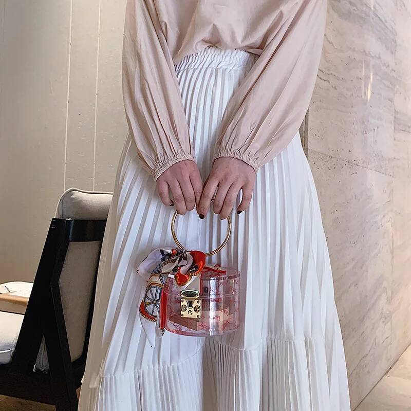 Women Fashion Mini Handbag Metal Handle Case Shape Acrylic Clutch With Scraf Ladies Party Female Chain Crossbody Bag high-quality