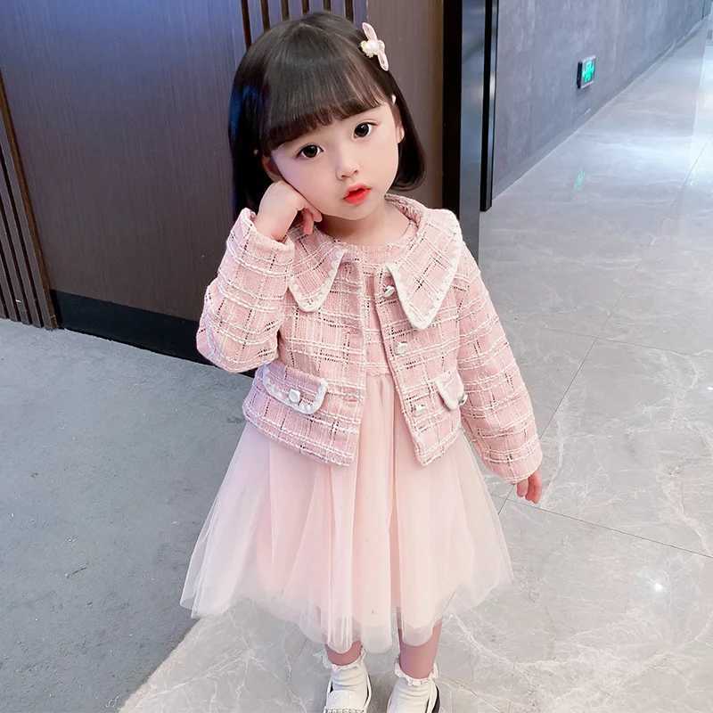 80130cm Girls Dress Set 2025 SpringSummer New Childrens Elegant Style Jacket Princess Layer Dress Two Piece Outfit TR413 L250926PYY9