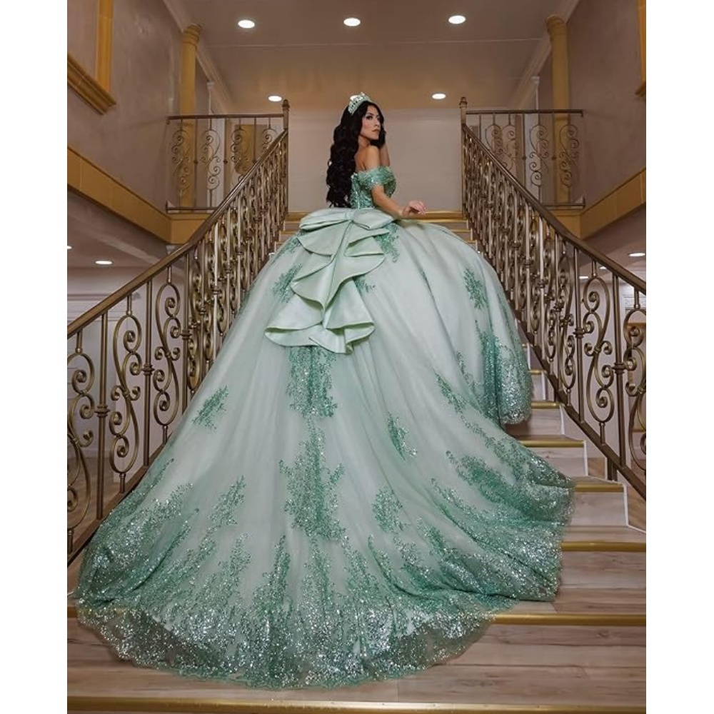 Sage Quinceanera Dresses Off Shoulder Pink Dark Navy Ball Gowns Tulle Balls Gown Sweet 16 Puffy Prom Dress Vestido de Fiesta