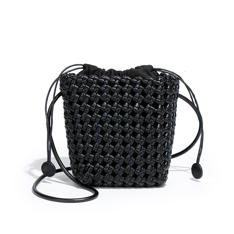 New Hollow Woven Niche Design High-end Bucket PU Windmill Knot Crossbody Textured Phone Bag