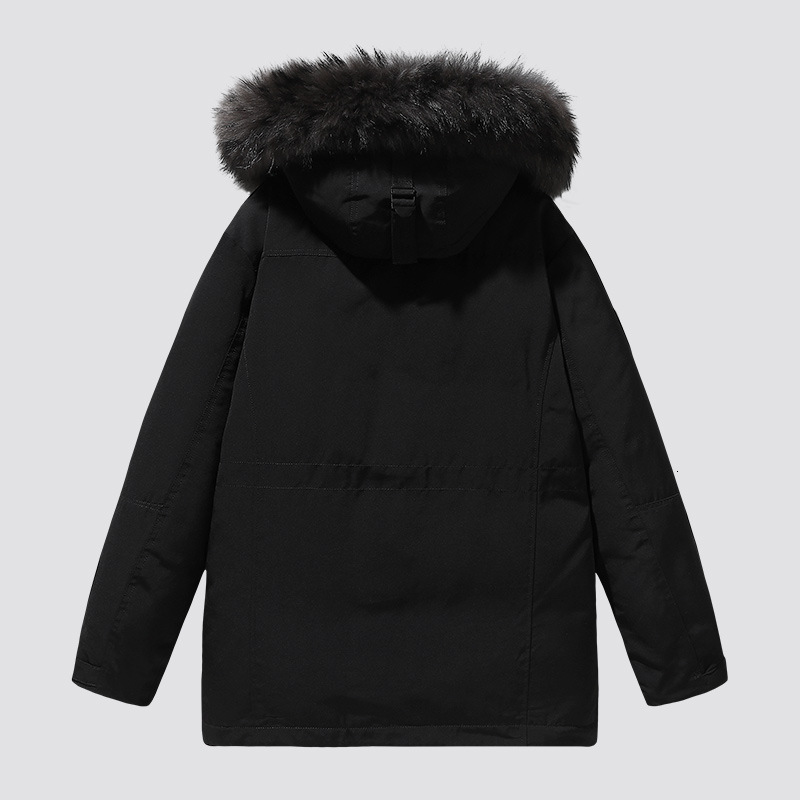 Winter Down Jacket Men Short Trendy Brand 90 White Duck Down Hooded Coat Trendy Brand Solid Color Convertible Large Fur Collar