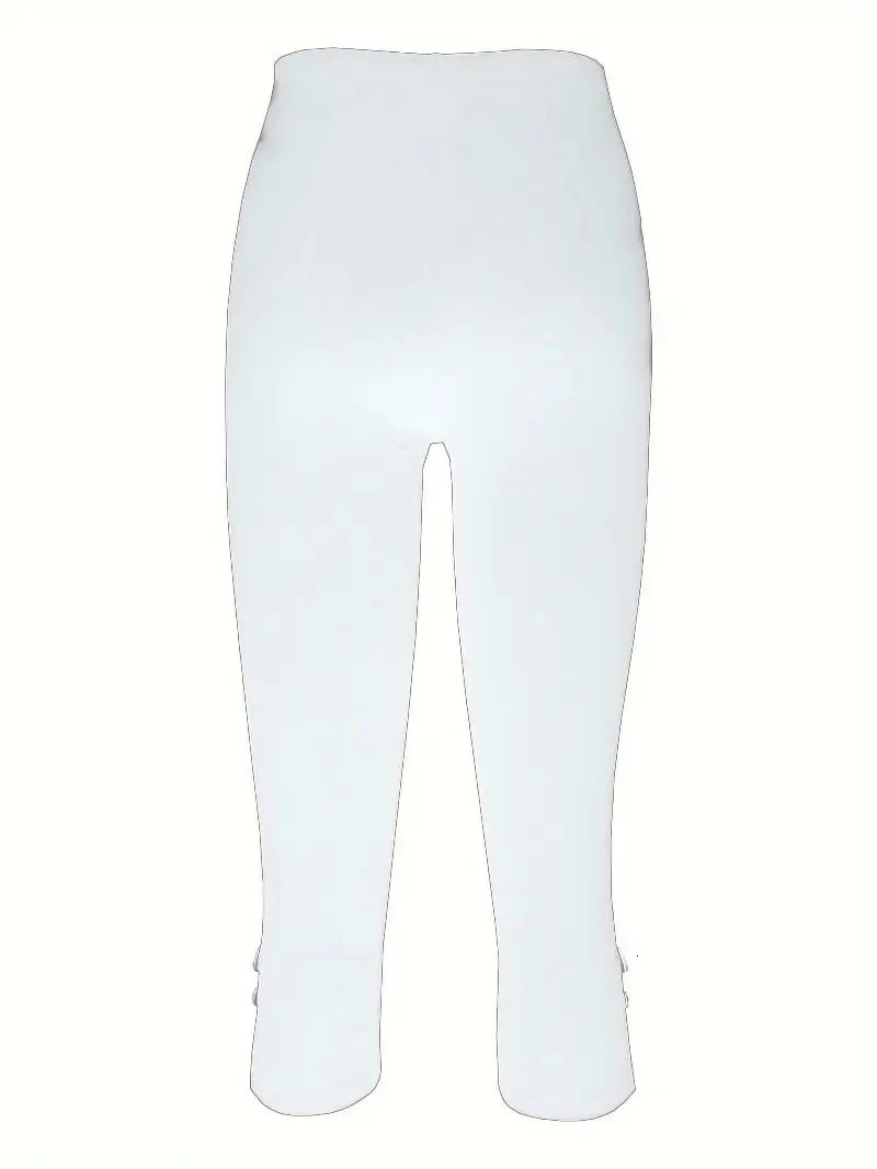 2025 Cross border Summer Mid waist Elastic Solid Color Seven point Pants Tight Fashion Sexy Button up Casual for Women 250819e