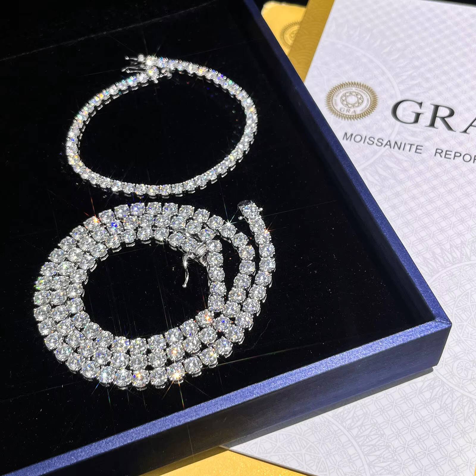 9K10K White Gold Tennis Chain 3mm 16 Inch 24 Inch Moissanite Prong Setting Hiphop Style for Man Women New Arrival