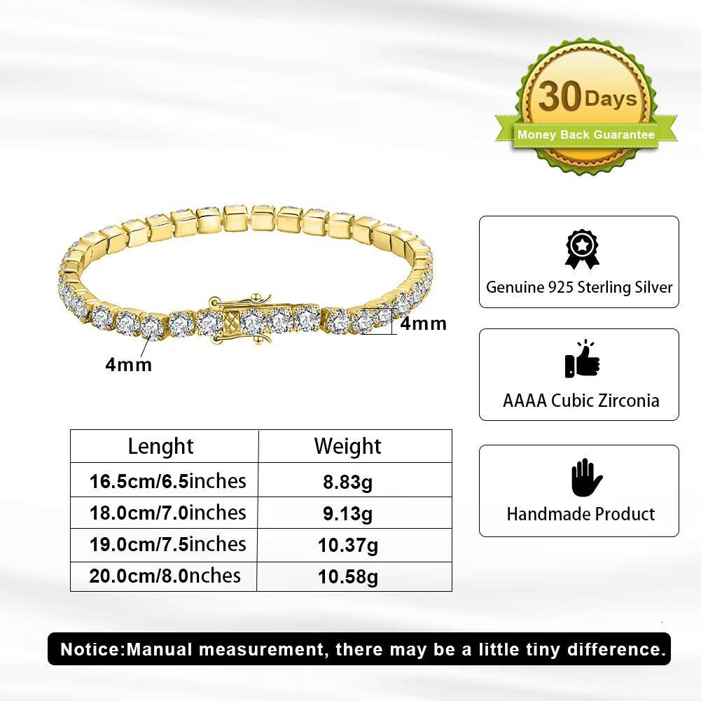 RINNTIN SB95 Sparkling 4mm Cubic Zirconia 925 Sterling Silver Tennis Bracelet