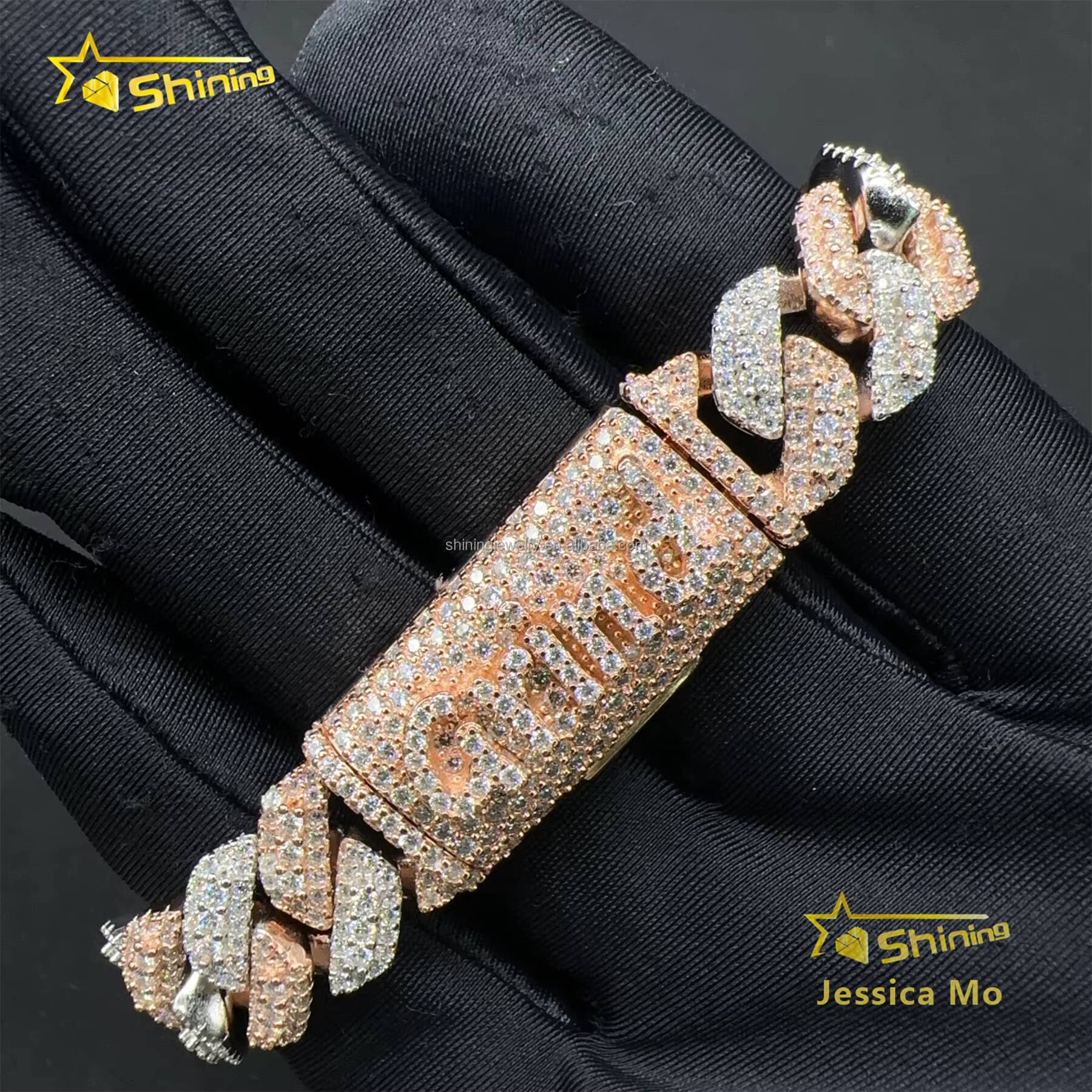 Custom Name Lock 13mm 3Rows Two Tone Color Rapper Hip Hop Jewelry FL Moissanite Iced Out S925 Silver Miami Cuban Bracelet