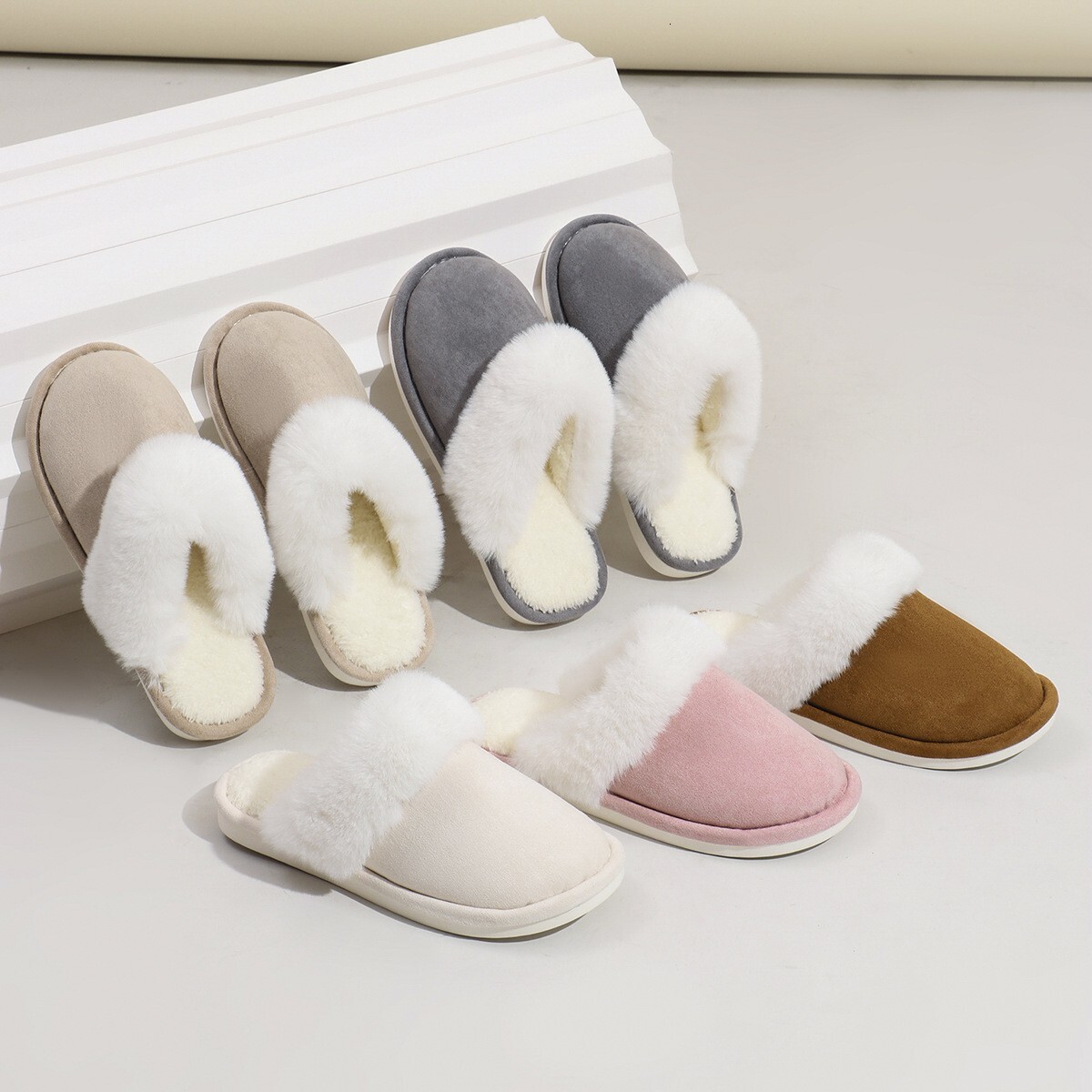 Autumn and Winter Hot-Selling Fashion Versatile Fleece-Lined Warm Closed-Toe Soft Sole Large Fur Indoor Home Cotton Slippers ddmymarket