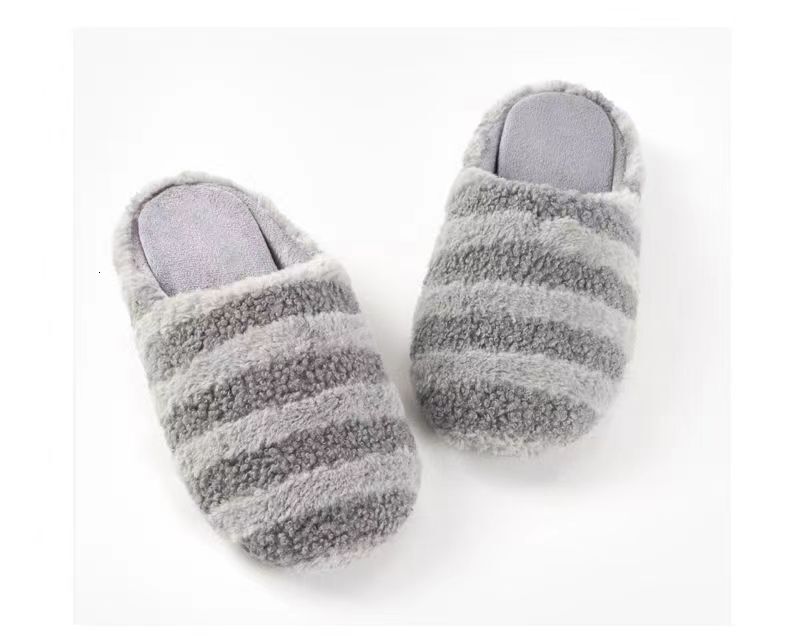 Striped Teddy Velvet Anti-Collapse Memory Foam Injection Women's Cotton Slippers ddmymarket
