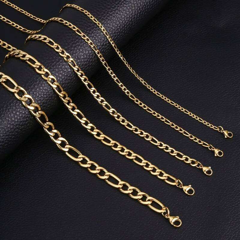 BAECYT 3/4/5/6/7/8mm Stainless Steel plating gold sier black Figaro Chain Necklaces For Women Men Long Collar hoker Wholesale