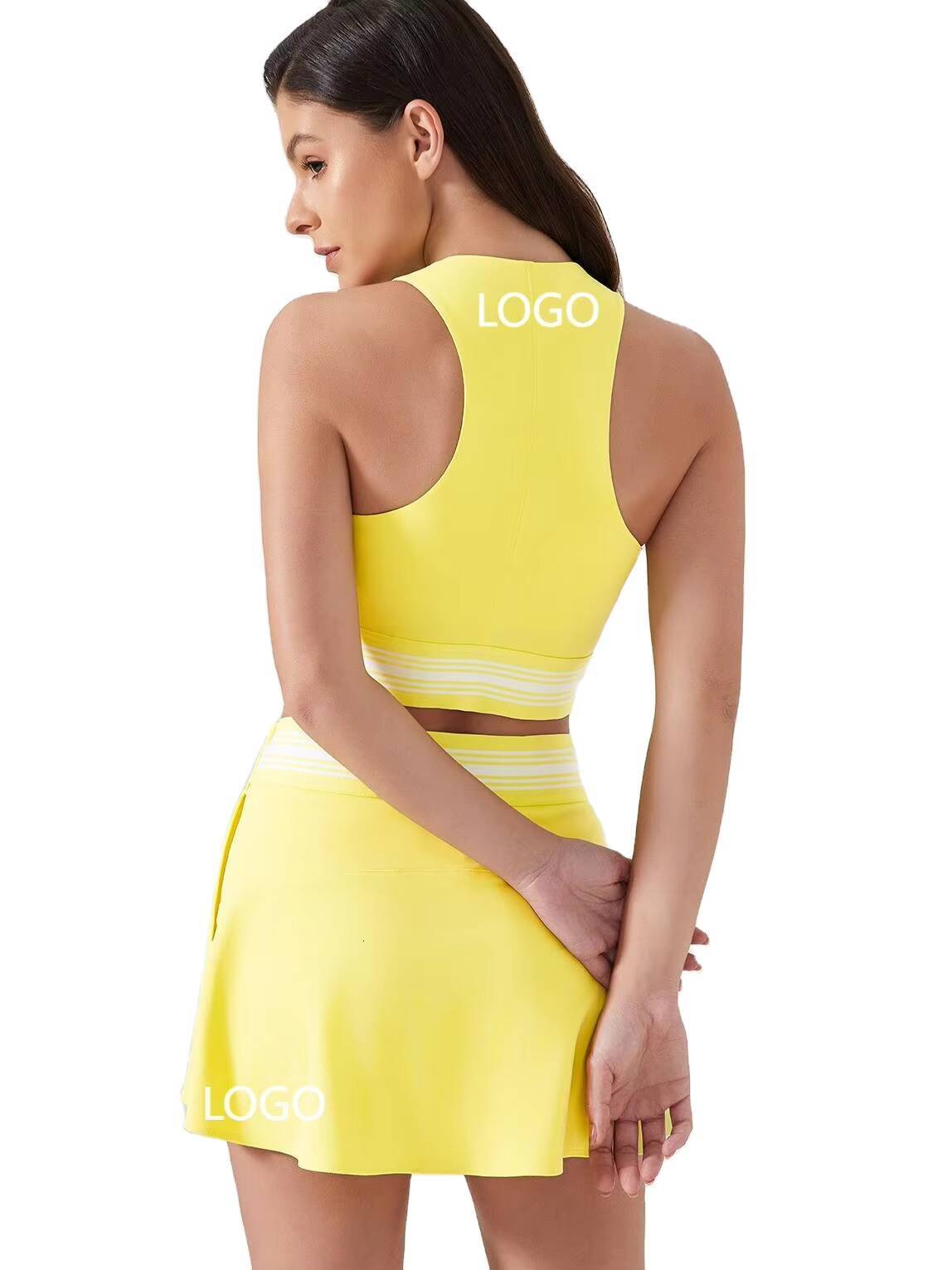 Womens Fashion ColorBlock Athletic Skort Set Shockproof and Supportive Yoga Bra Outdoor Fitness Tennis Skort with Liner Set