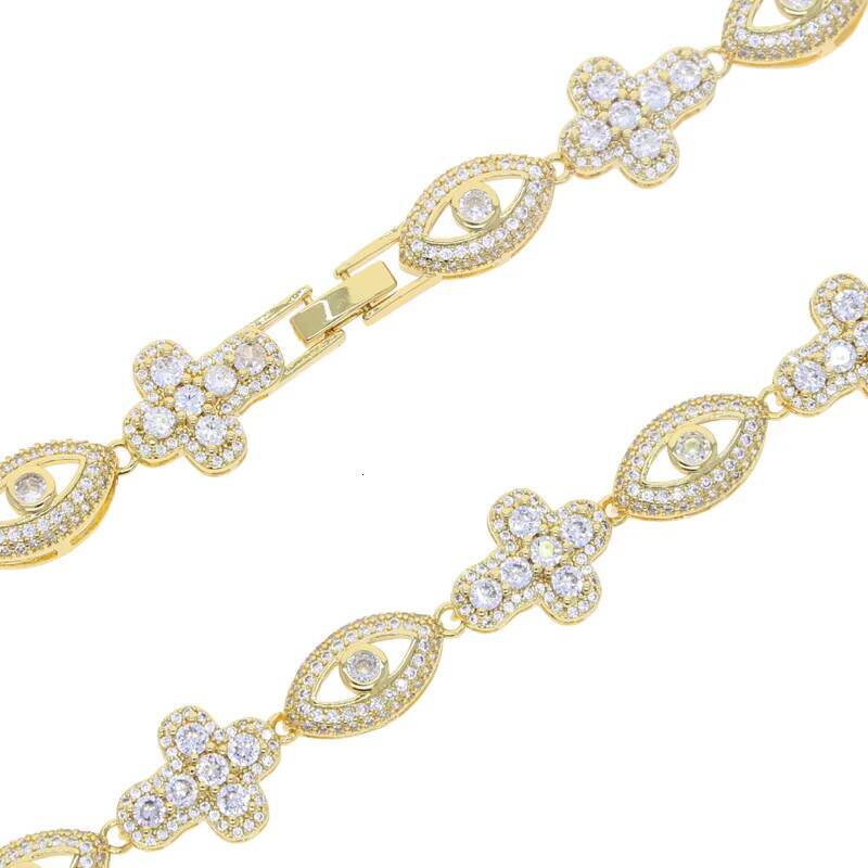 Bling Rhodium Plated Men Boy Hip Hop Jewelry Micro Pave 5A Cubic Zirconia CZ Evil Eye Cross Necklace