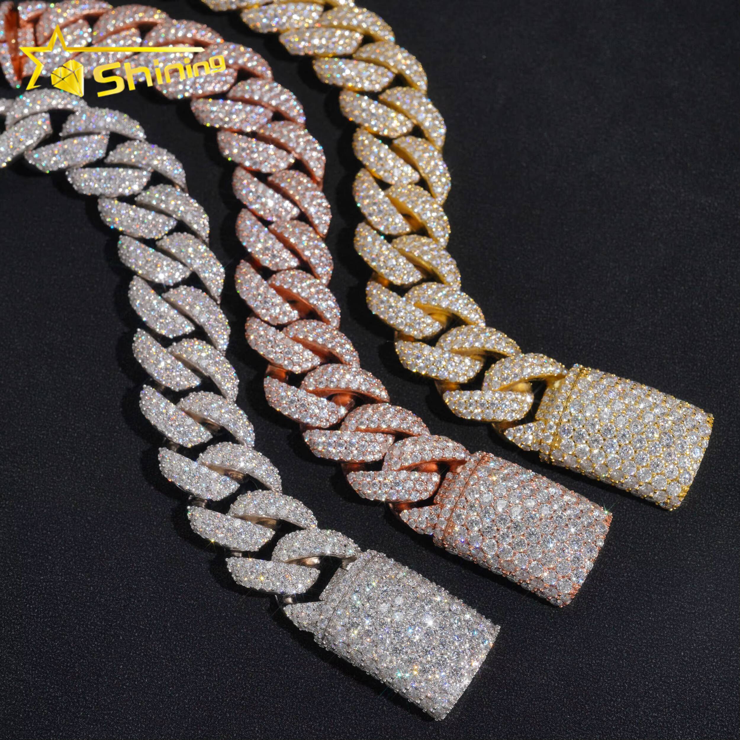 Hip Hop Iced Out 925 Sterling Silver 20mm Solid Heavy Miami Moissanite Hip Hop Jewelry Men Gold Plated Cuban Link Chain Bracelet