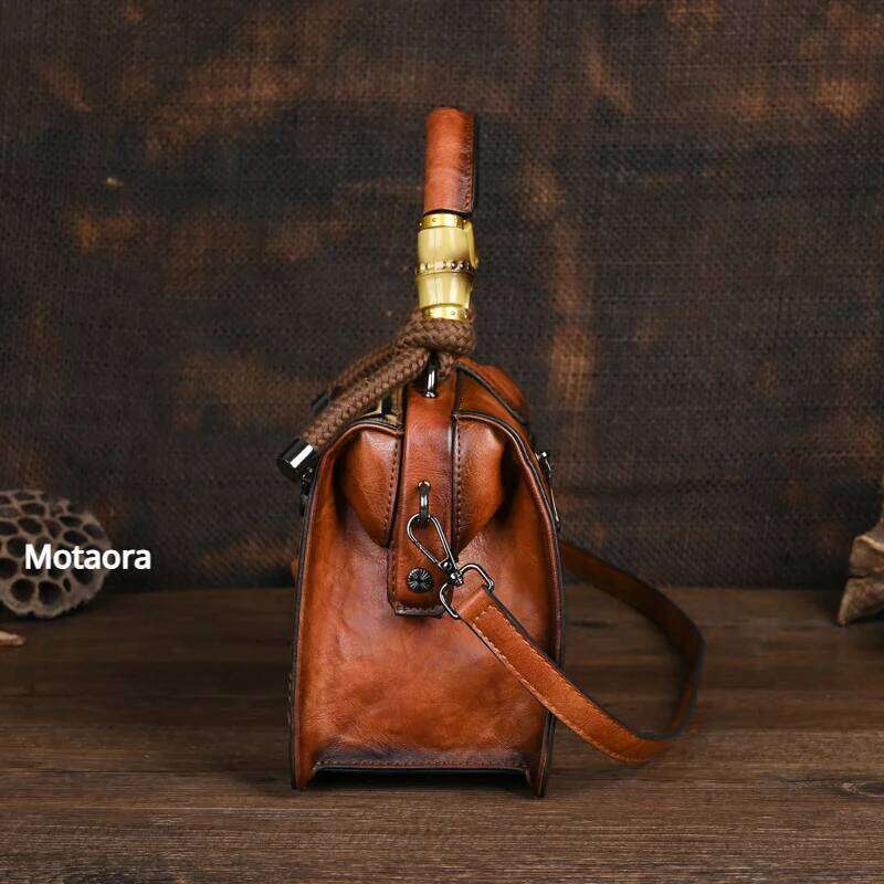 Motaora New Emed Shoulder Bag For Women's Vintage Handmade Handbag Female PU Leather Big Capacity Crossbody Bags Purse