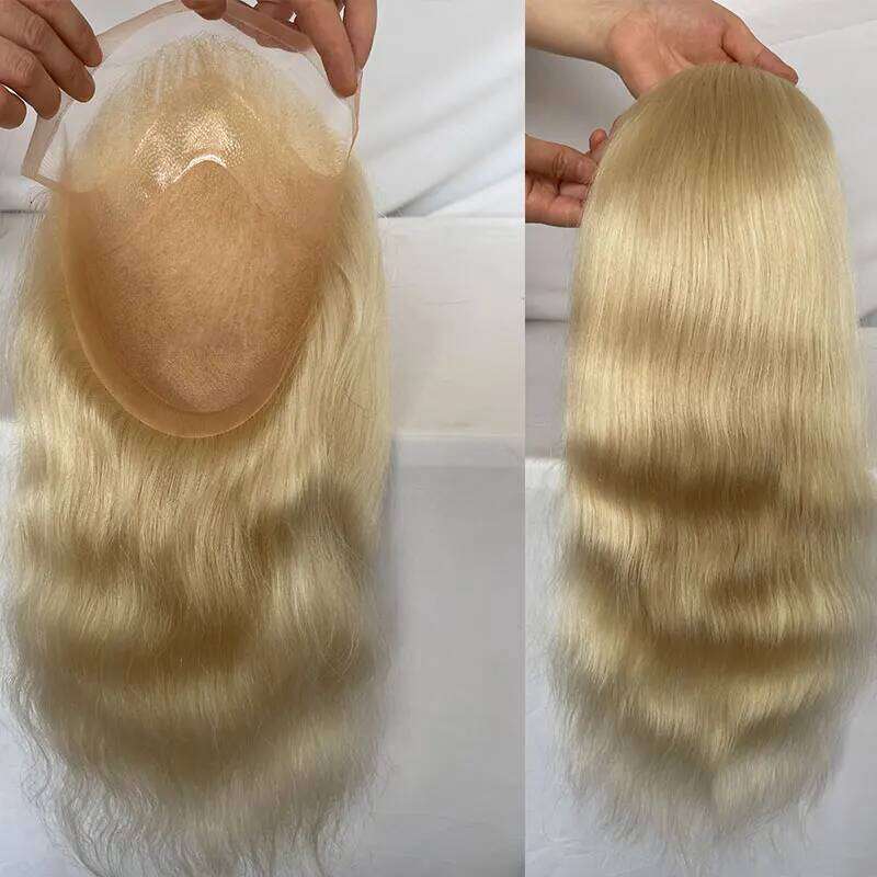 12inch Long Human Blonde 613# Men's 8x10inch Mono Base Mens System Front Men Toupee Natural Hairline Hair Piece