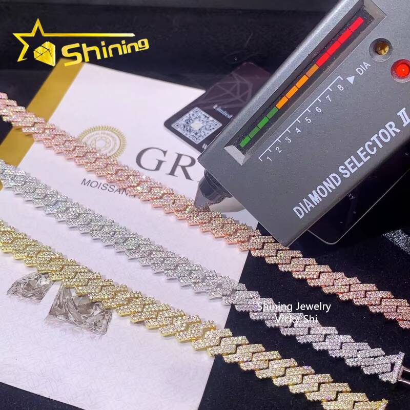 Hip Hop Jewelry Moissanite Cuban Bracelet 10MM 2 Rows 925 Sterling Silver Iced Out VVS Moissanite Miami Cuban Link Chain