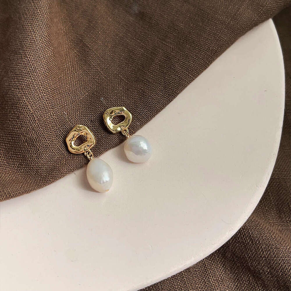 Baroque Natural Pearl Earrings for Women French Style Elegant Studs Niche High-end Light Handmade Ear Jewelry