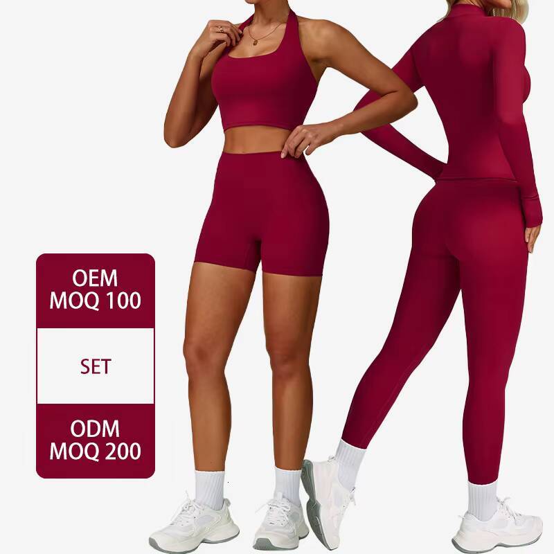 TZ6116 Wholesale Factory Women Two Piece Halter Nude Feeling Bra Matching High Waist Quick Dry Legging and Shorts Yoga Set