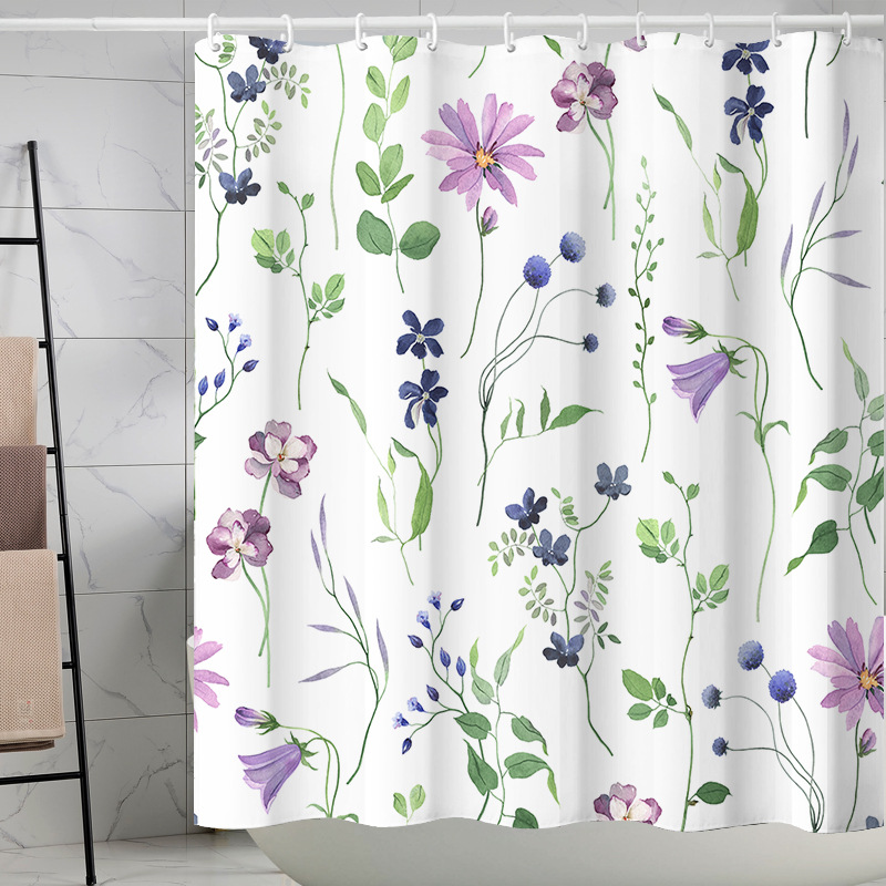 YL-37371 Waterproof Shower Curtain 3D Printed Tropical Jungle Plant Leaves and Flowers Season Polyester Shower Curtain with Hook