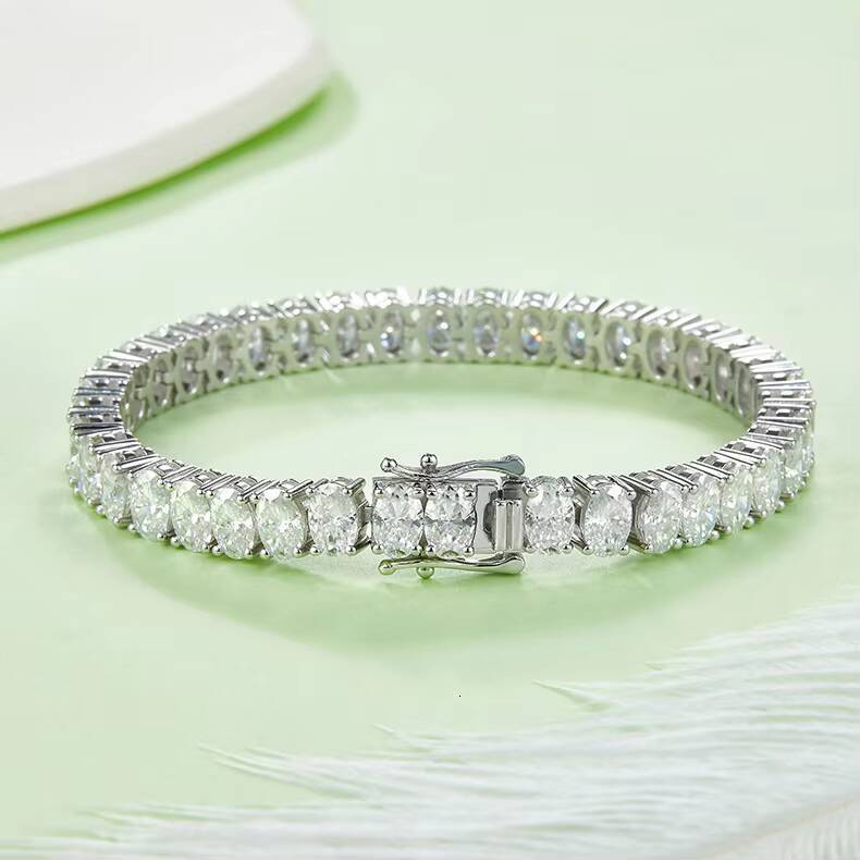 DE 46MM Oval Moissanite Bracelet GRA D Color Moissanite 925 Silver Bracelet 925 Silver Moissanite Tennis Bracelets