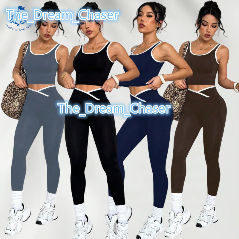 QIFA Women Bra Cross Waist Push up Leggings Contrast Yoga Sets Gym Fitness Sets Activewear Workout Running Clothes Sportswear