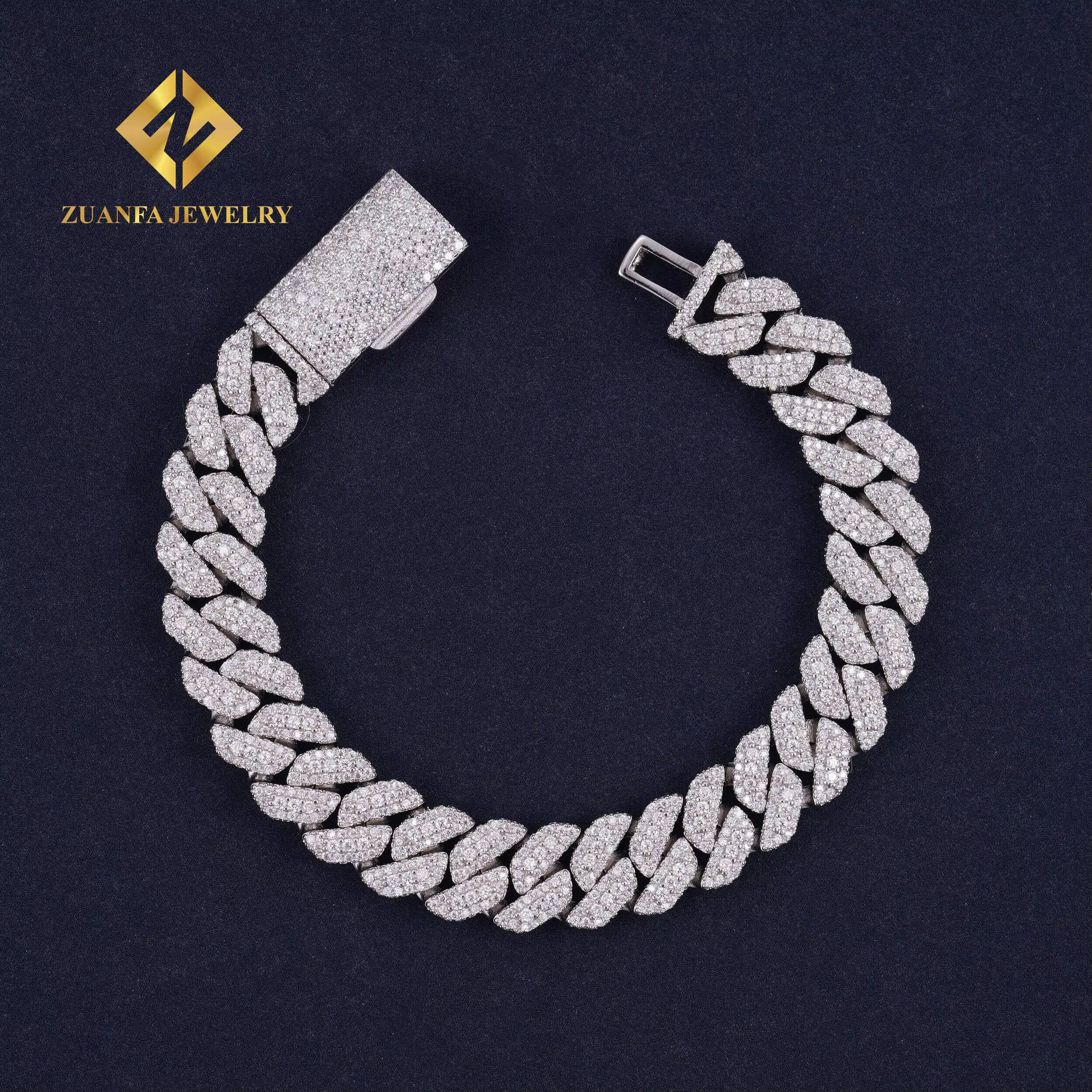 Hot Sell Hip Hop Moissanite Bracelet Men 925 Silver 10mm Moissanite Cuban Bracelet Custom Iced Out Bracelet Moissanite Jewelry