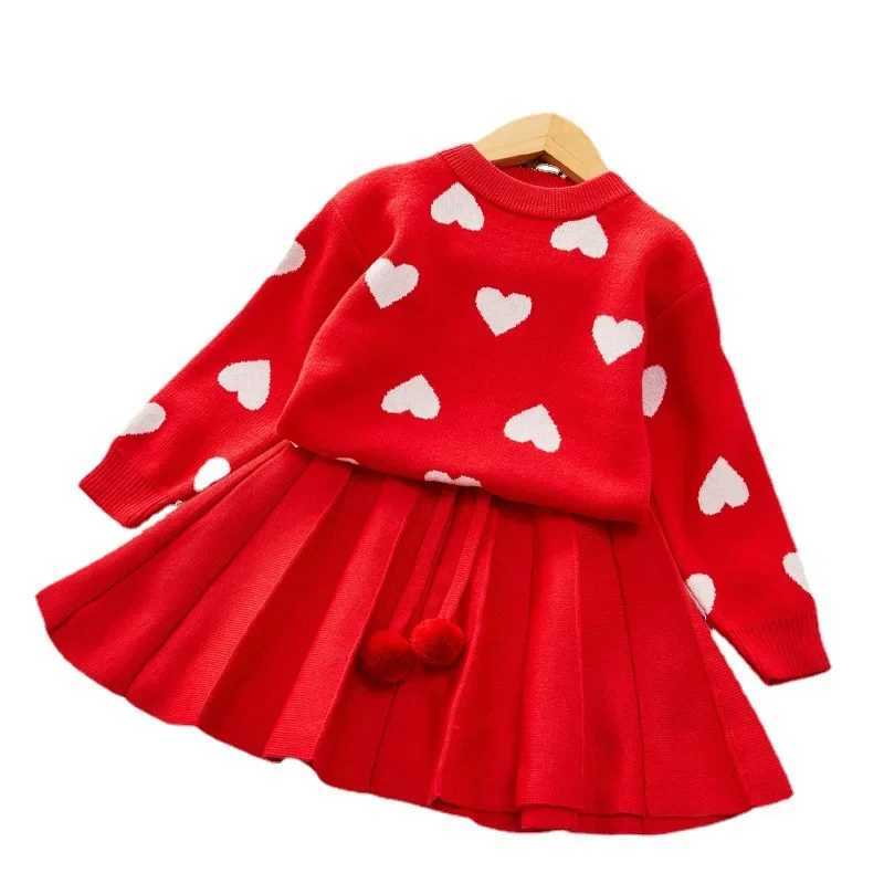 FallWinter 2024 New Love Sweater Set Girls Clothing Sets Baby Pullover Top Pleated Skirt Set Cute Girls Fashion Kids Outfit L2509264839