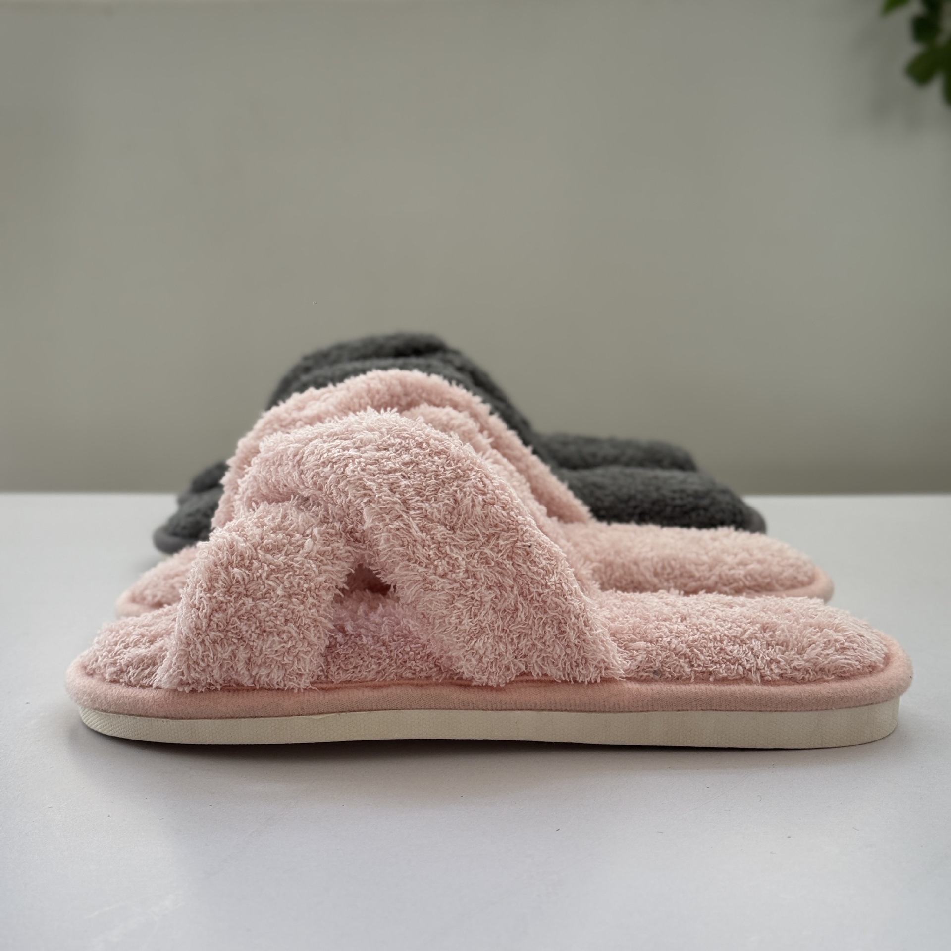 Fluffy Cross Open Toe Slippers Home Comfortable Lazy Slip-On Beauty Salon ddmymarket