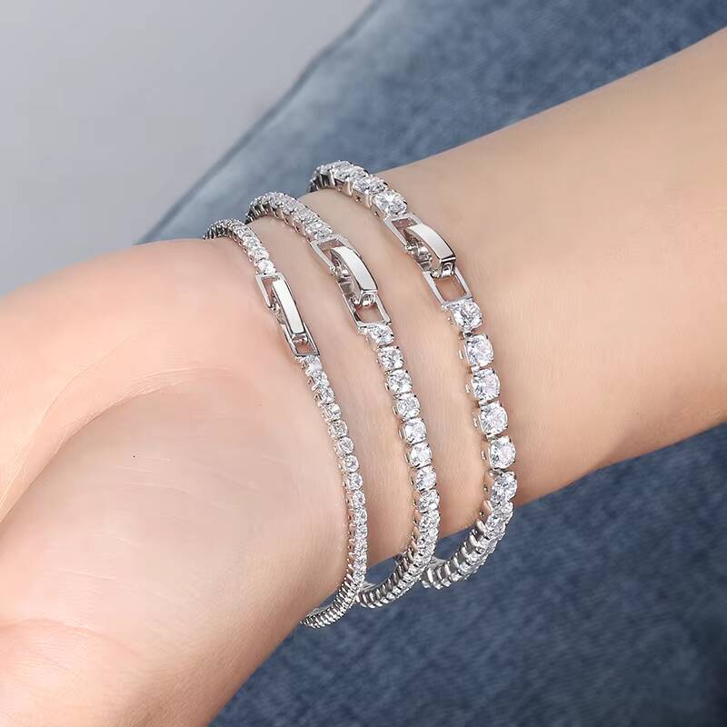 RINNTIN SB92 Read 925 Sterling Silver 3mm Cubic Zirconia CZ Diamond Tennis Bracelet for Women