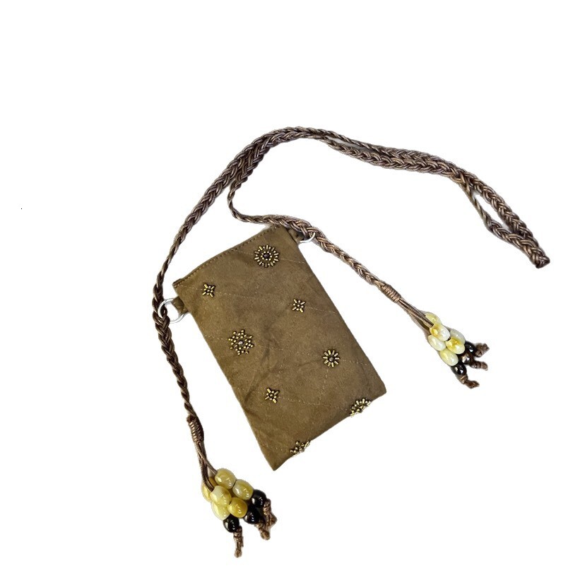 New retro suede bead embroidered handbag for women's shoulder bag with trendy niche design, autumn Chinese style light luxury designer bag