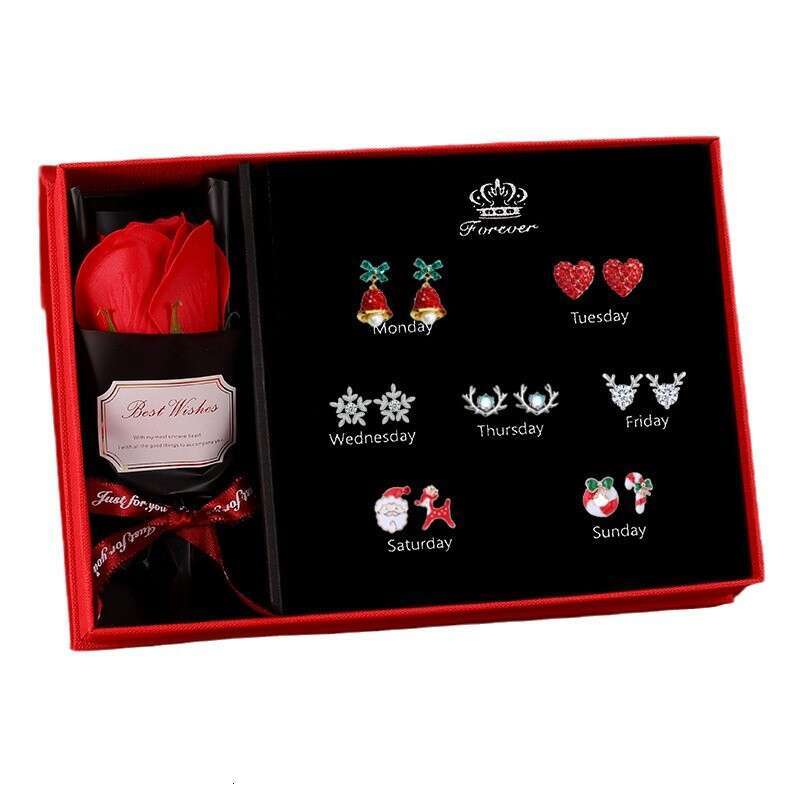 S Sier Needle One Week Earring Set Wind Chime Snowflake Reindeer Earrings Jewelry Gift for Wife Girlfriend