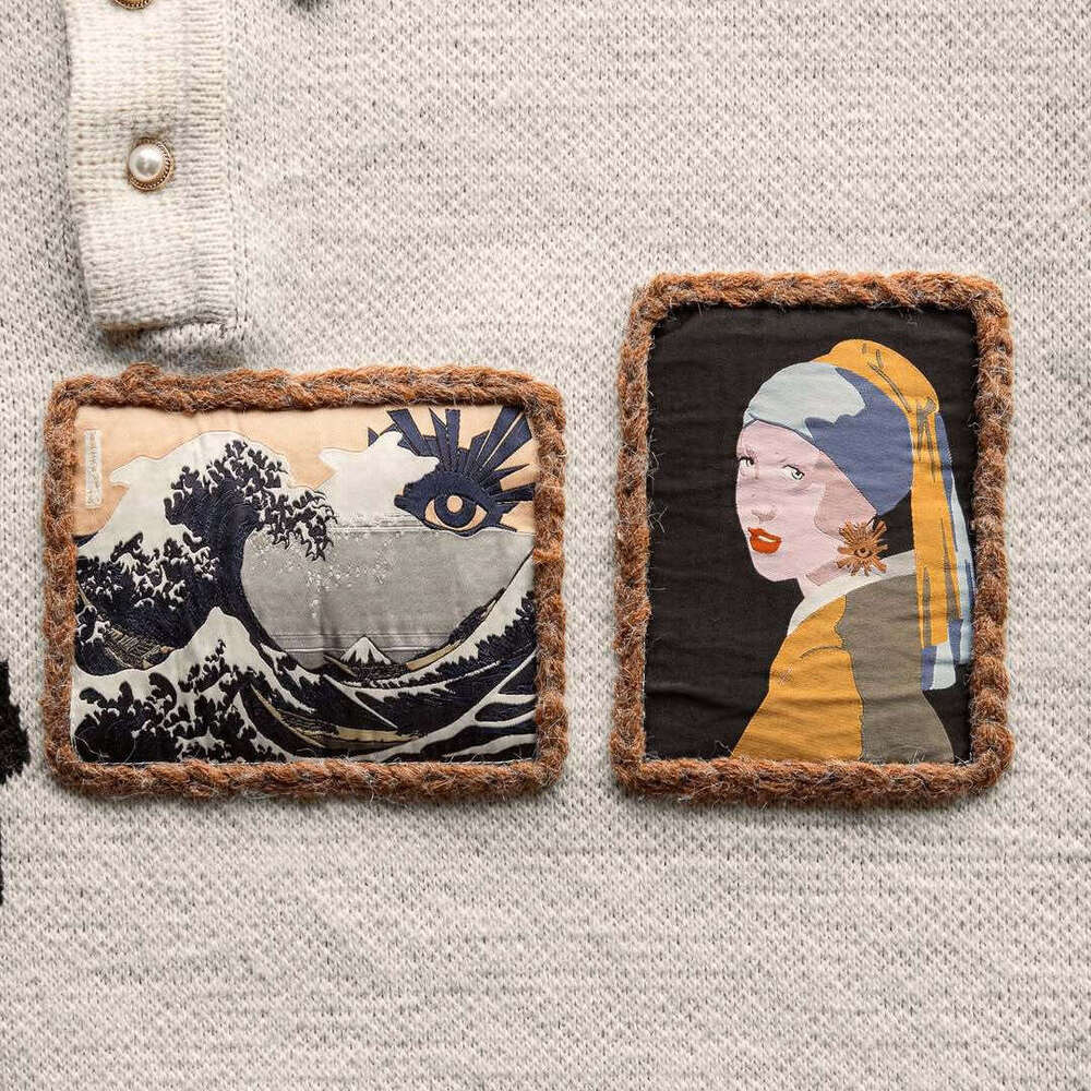 New Sweater Trendy Brand Embroidered Turn-Down Collar American Style Couple Long Sleeve Jacket