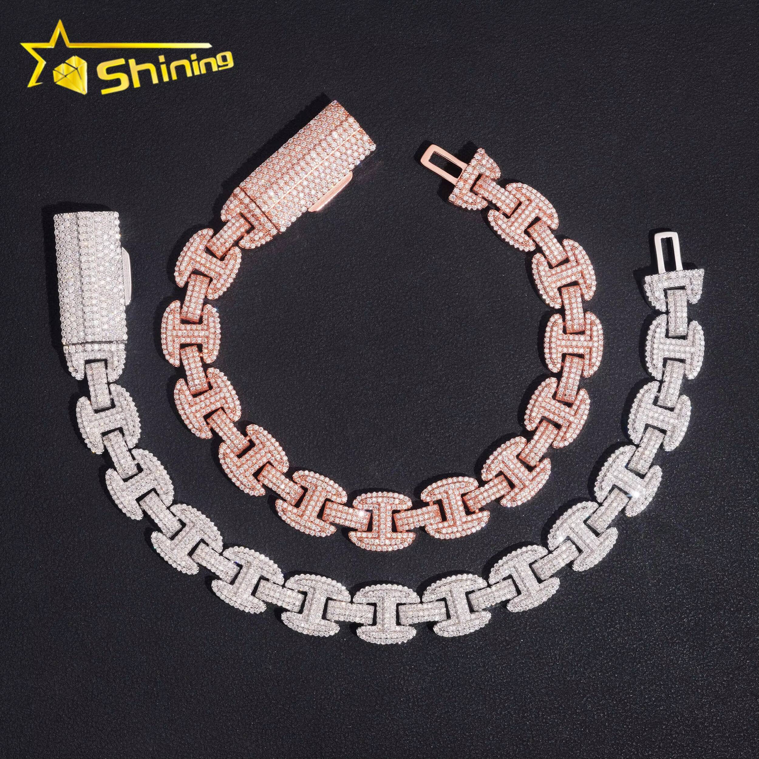 Pass Diamond Tester New Style 925 Silver 12mm Rose Gold GRA Certified Moissanite Bracelet