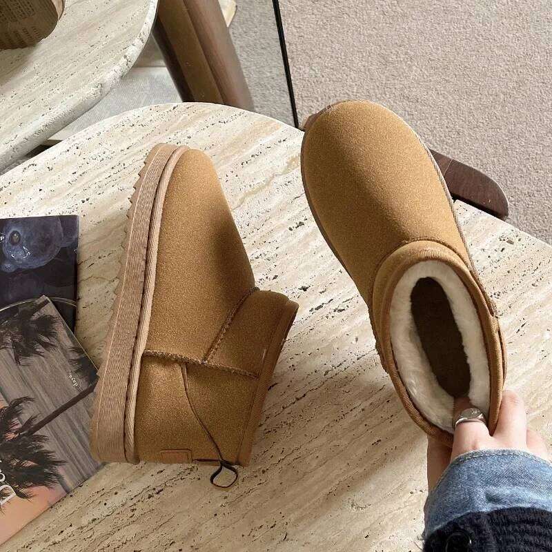 New Women Winter Ultra Mini Designer Australian Platform Leather Warm Ankle Fur Booties Snow Boots