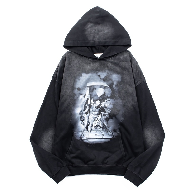 Designer Clothing Retro Washed Spray Horse Luxury Hoodie Distressed Religious Oil Painting Hoodie Sweatshirt Lazy Street Oversize Jacket