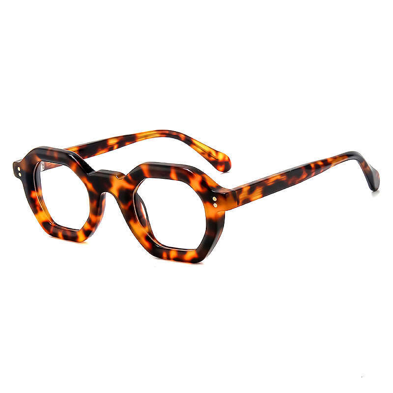 Acetate Eyeglass Frame Fashion Trendy Unisex Irregular Thick Non-Prescription Personality Artistic Rivet