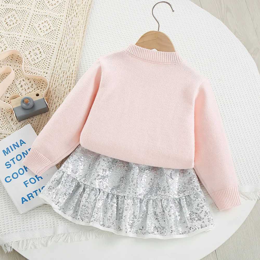 Girls Clothes Sets New Autumn Kids Baby Girl Cardigan Knitted Sweater Outerwear and Sequined Skirt 2pc Clothes Suit Girl Clothes L250926842G