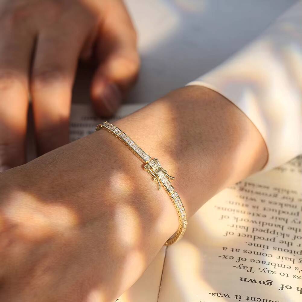 RINNTIN SB144 S925 Sterling Silver Rhodium Plated Bezel Setting 2mm Princess Cut CZ Casting Tennis Bracelet for Women