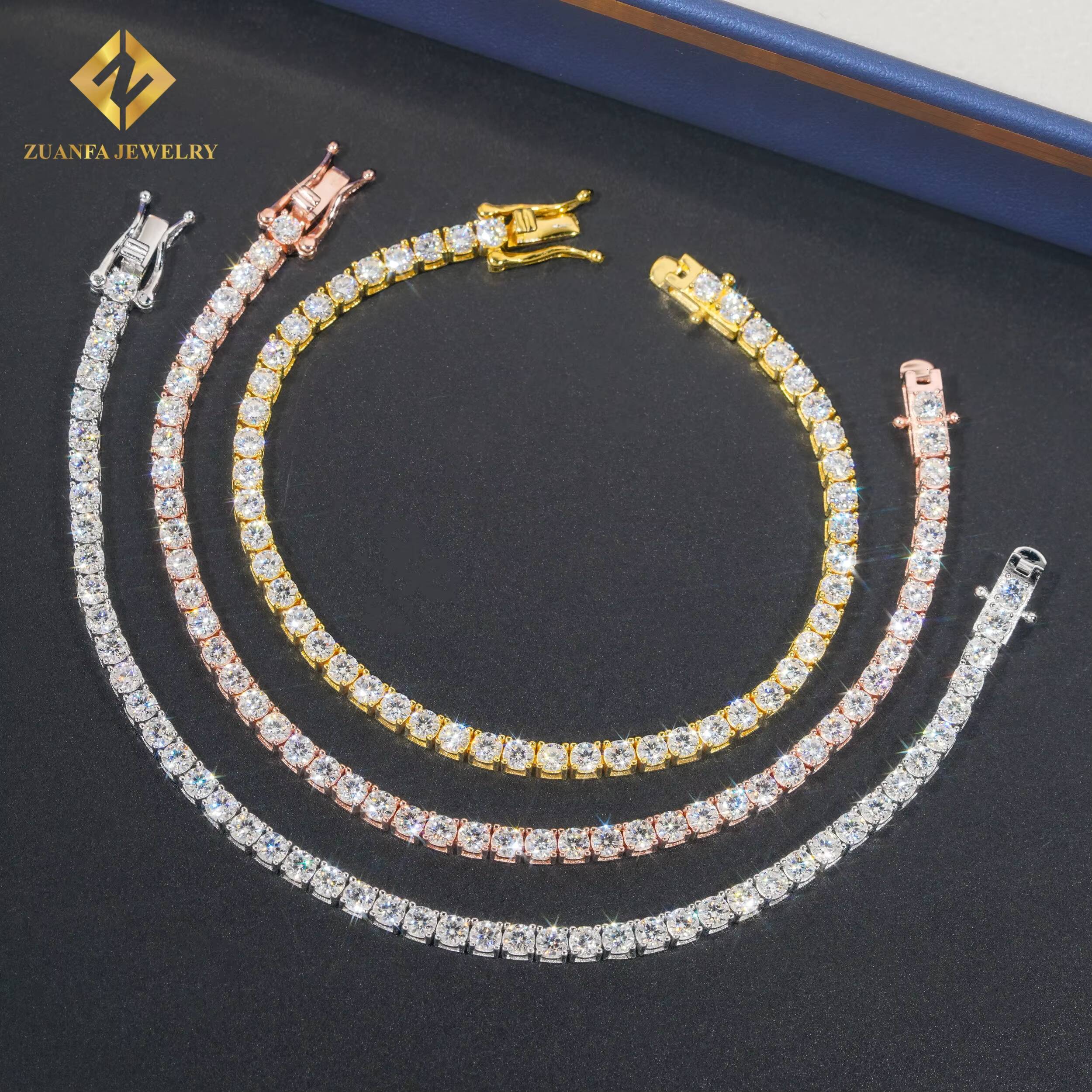 Factory Direct Price 3mm Hip Hop Iced Out Jewelry Moissanite Diamond Fine Jewelry Tennis Chain Necklace