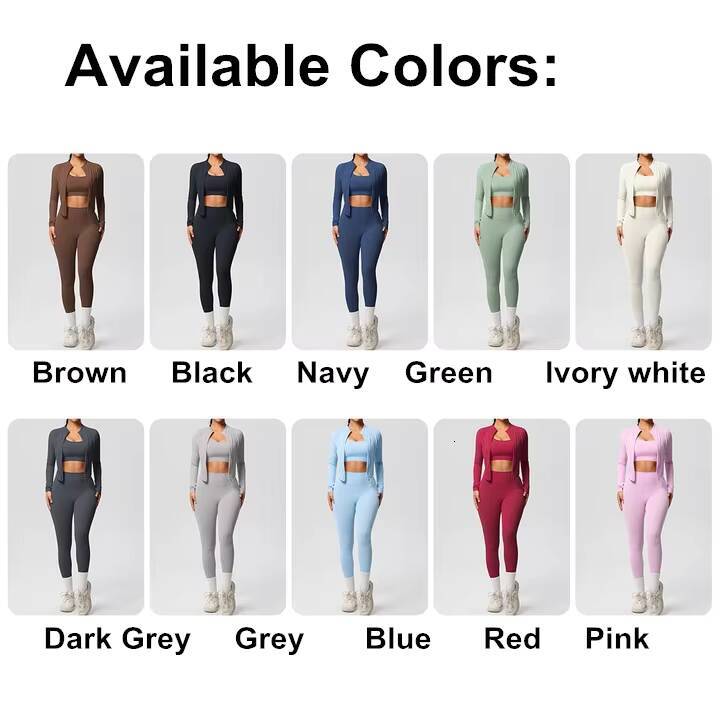 Custom High Quality Women Jacket Bra Legging Set 3 Pieces Yoga Wear Workout Yoga Pants Set Workout Sets for Women