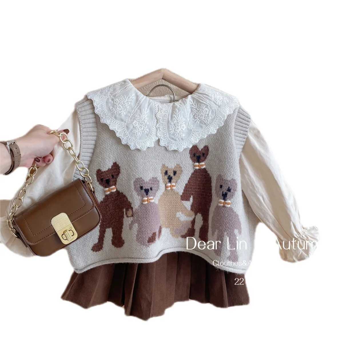 Girls Sweet Suits Autumn Outfit Baby College Spring Pleated SkirtSweater VestShirt 3Pcs Sets Kids L250926DUHY