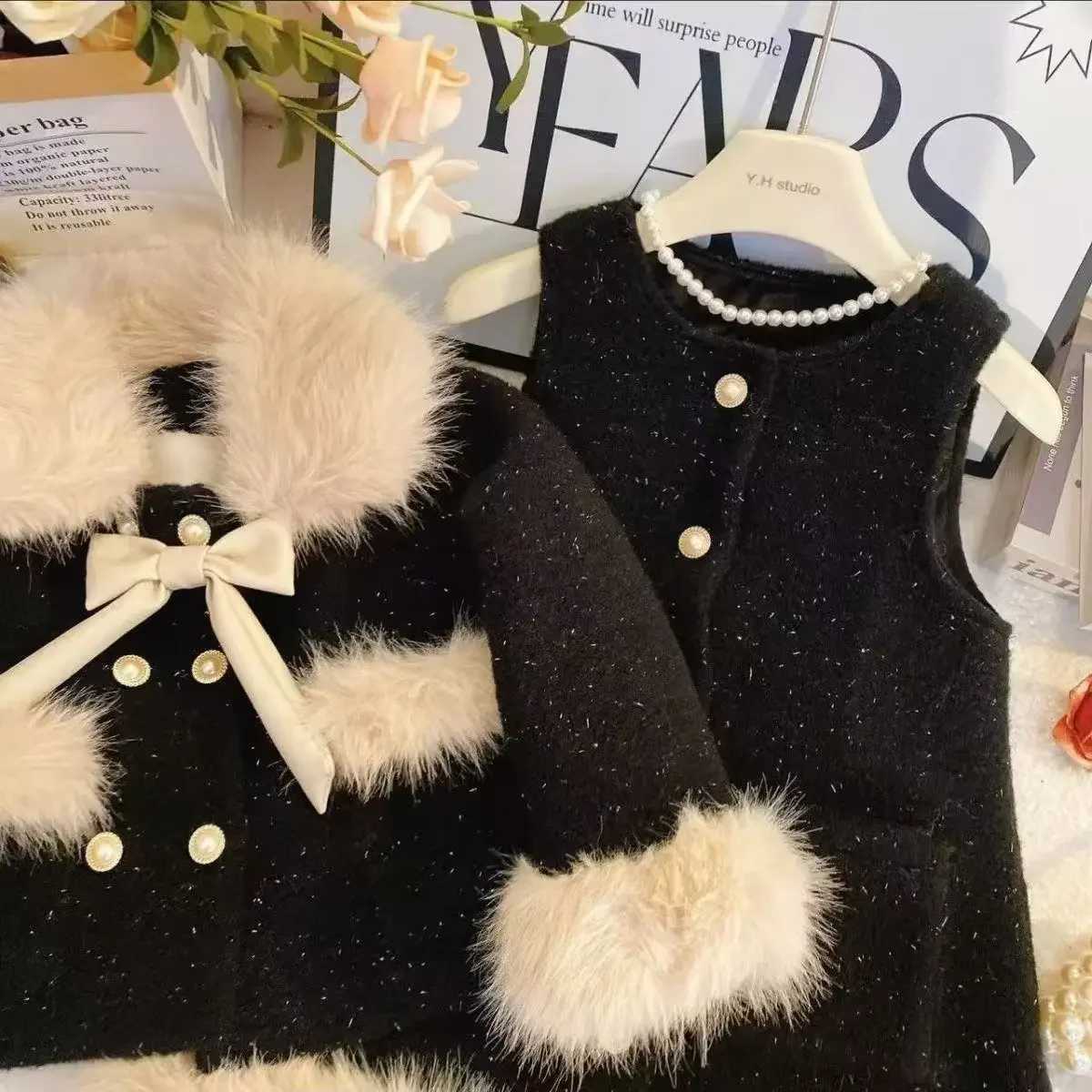 Girls Winter New Years Clothing Set Korean style Childrens Cotton Padded Thick Coat Vest Skirt Childrens New Year Clothes28T L250926317W