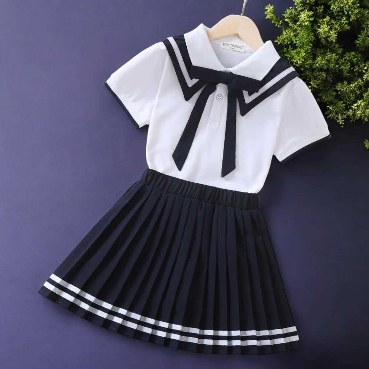 Summer Girls School Uniform Outfits Sets Children Suit Teens Tracksuit Short Sleeve Shirt Skirt Kids Costumes 5 8 10 12 Years L2509264WBQ