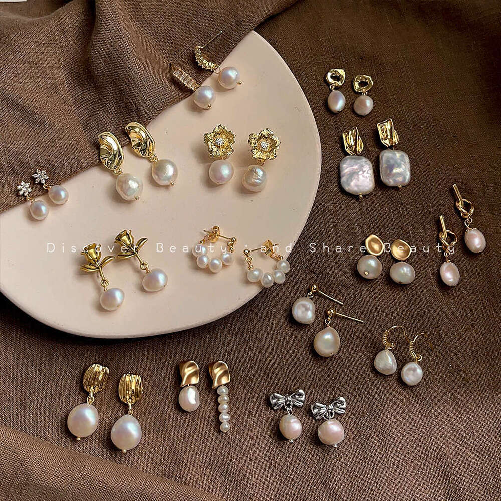 Baroque Natural Pearl Earrings for Women French Style Elegant Studs Niche High-end Light Handmade Ear Jewelry