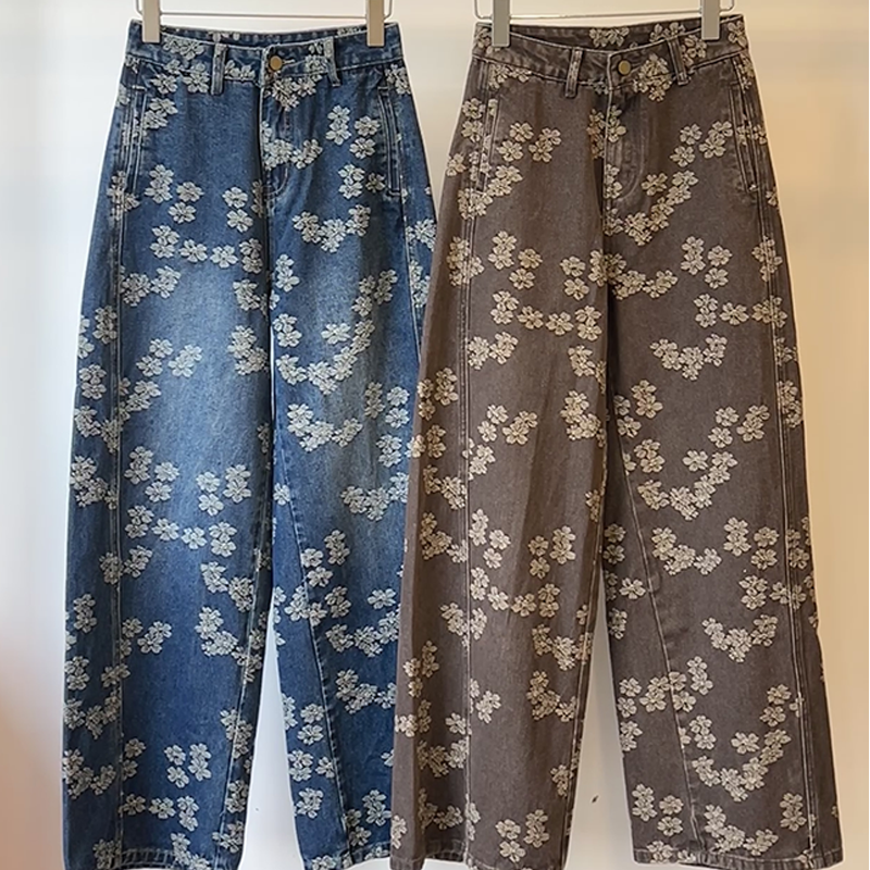 Women's Jeans Women's Retro Floral Denim Slim Flare Pants High-Waisted Slimming Loose Floral Print Jeans Trousers CK004