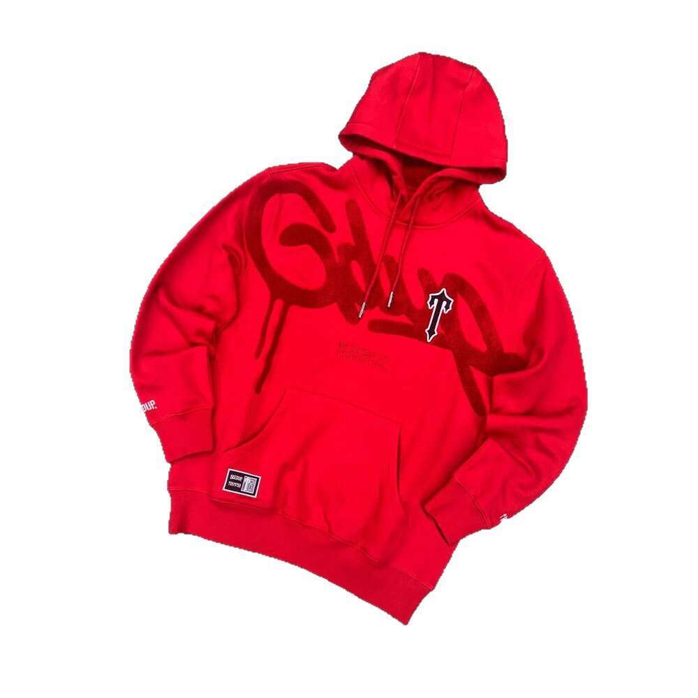 American Fashion Trend Hip-Hop Style Letter Flocked Autumn Winter Gothic Long Sleeve Loose Hooded Sweatshirt